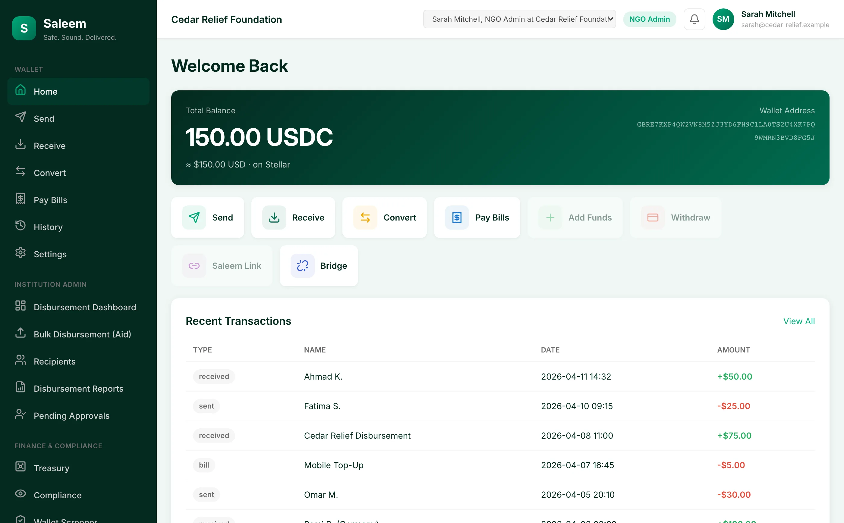 Saleem desktop operator console home screen