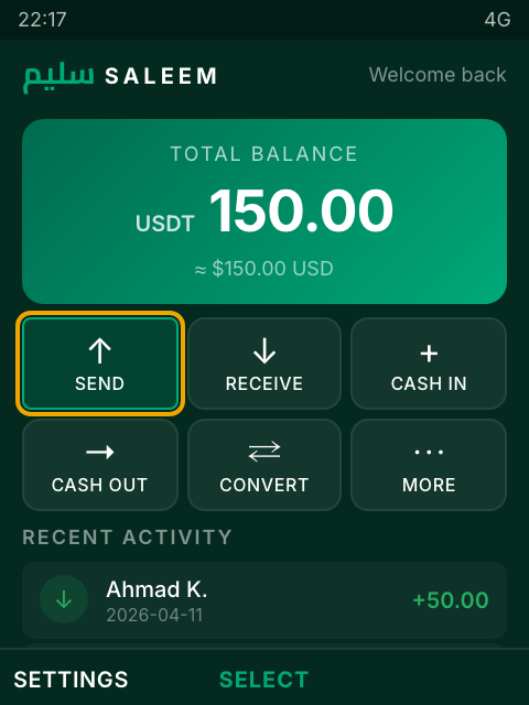 Saleem KaiOS feature-phone wallet home screen