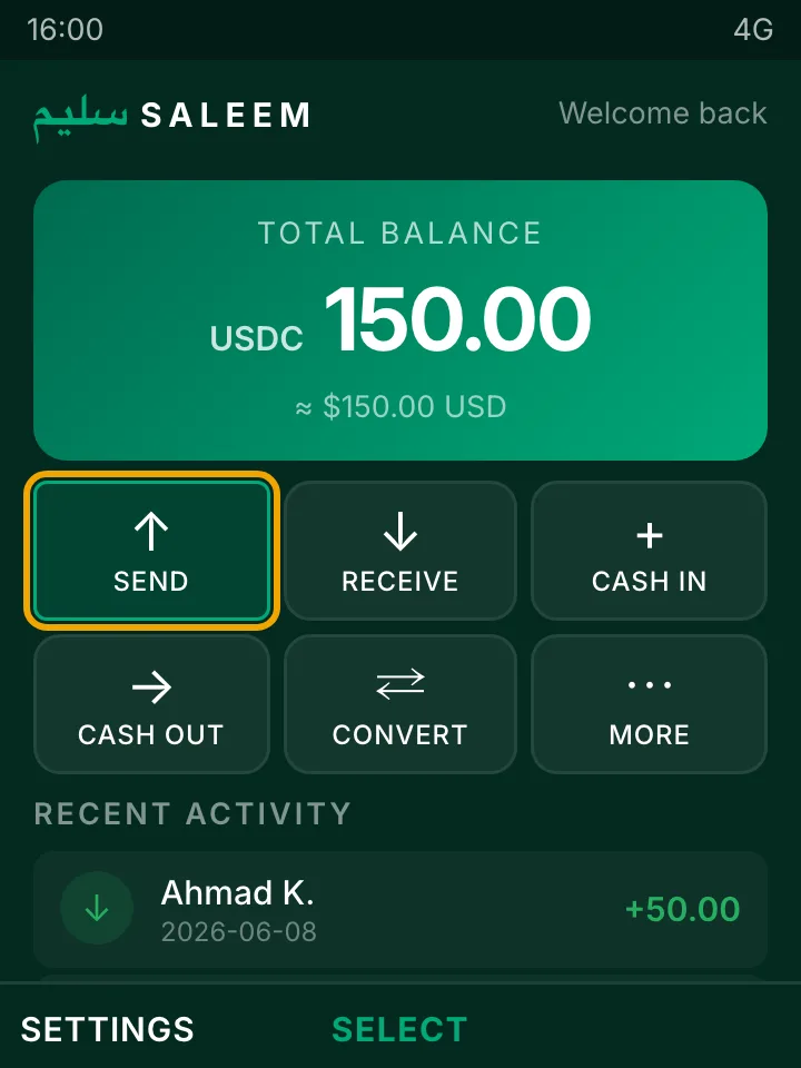 Saleem KaiOS feature-phone wallet home screen